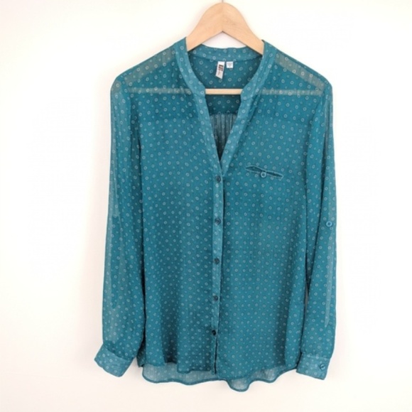 Kut from the Kloth Tops - Sheer Floral Button Up Blouse